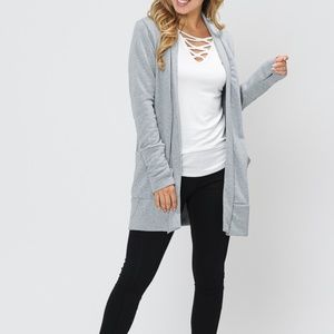 BRUSH MIDI OPEN CARDIGAN WITH THUMB HOLE